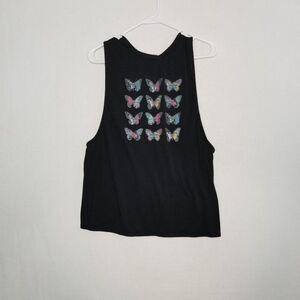 NOBO Black Tank Top Butterflies Gathered Back Size 19 (XXL)